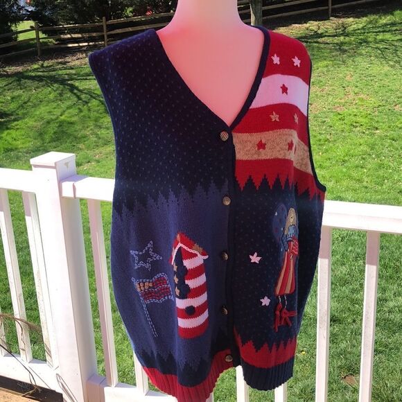 Grandmacore grandma sweater vest Fourth of July 4th women’s 2X plus size - Picture 1 of 16